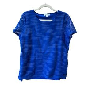 Beautiful Blue Sheer Striped Calvin Klein Top Size XL